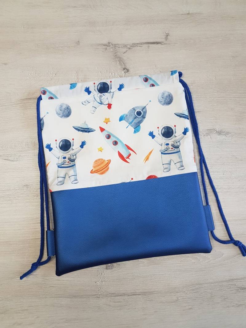 Turnbeutel Personalisiert Mit Namen/Kinderturnbeutel Kindergartenturnbeutel Sportbeutel Baumwolle Kunstleder Astronaut Groß von MyMarelle