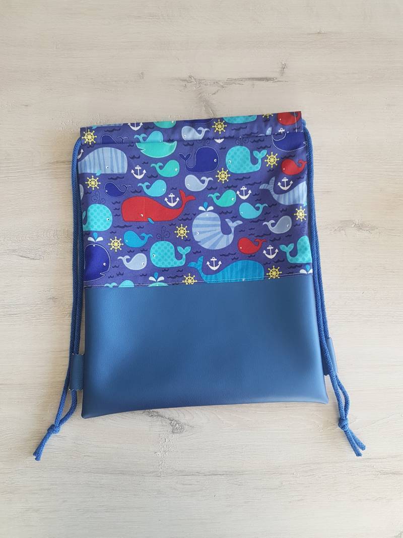Turnbeutel Personalisiert Mit Namen/Kinderturnbeutel Kindergartenturnbeutel Sportbeutel Baumwolle Kunstleder Wale Bunt von MyMarelle
