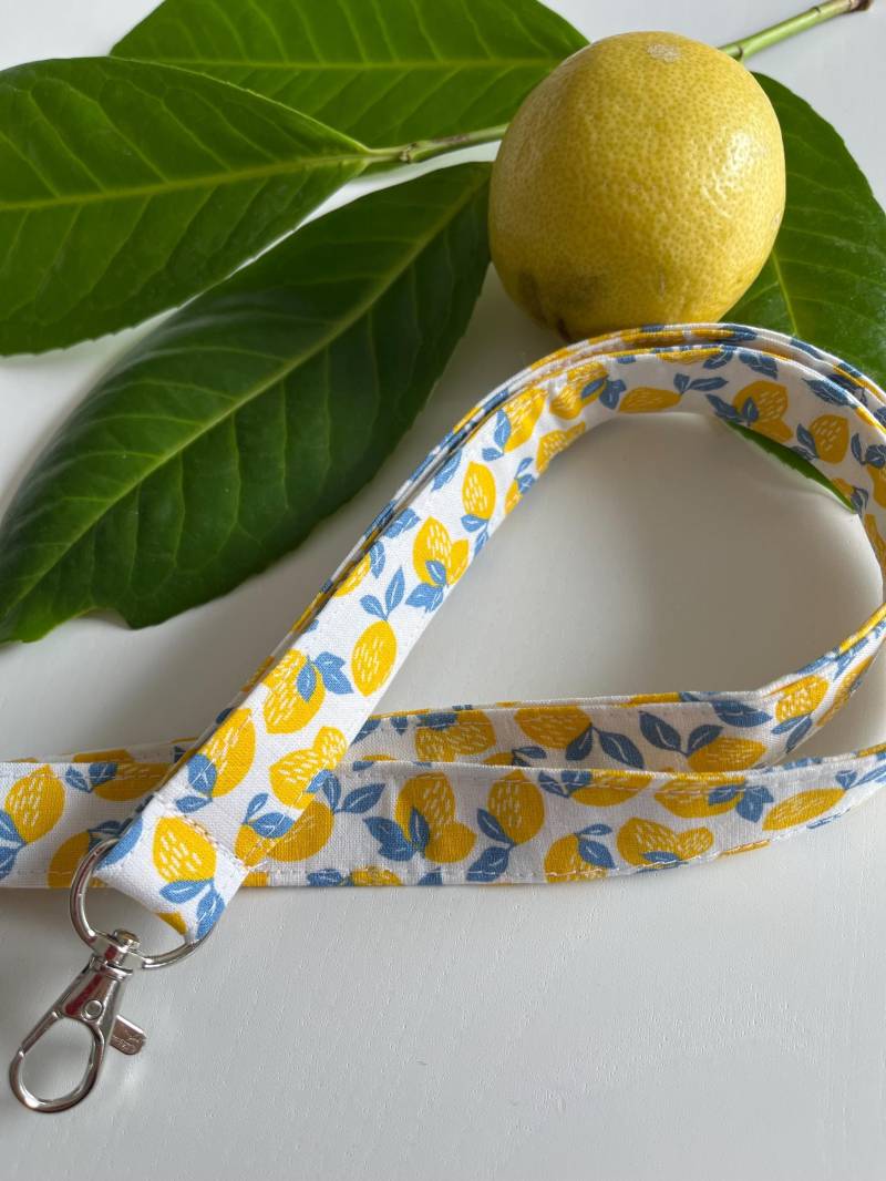 Schlüsselband Baumwolle Mit Zitronenprint, Handmade Lanyard, Sommer Schlüsselanhänger von MyMaryandMe