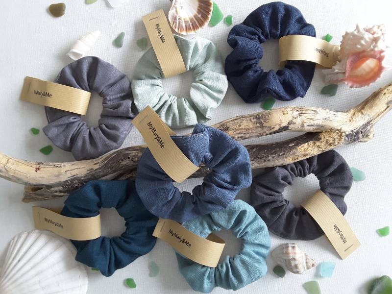 Scrunchie Aus 100% Leinen "Shades Of The Côte D'azur", 7 Blau - Grautöne, Leinenscrunchie, Scrunchie Scrunchie Aus 100% Leinen "Shades Of The Côte D'azur", 7 Blau - Grautöne, Leinenscrunchie, Scrunchie von MyMaryandMe
