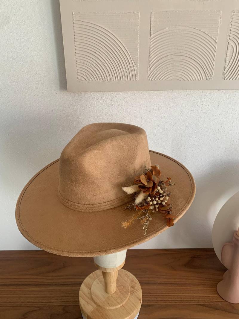 Trockenblumen Fedora Veganer Wildleder Hut Mit Breiter Krempe - Amaryllis von MyMexicanHome