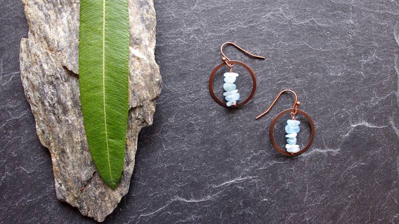 Aquamarin Splitter Ring Ohrringe Kupfer von MyMoebius