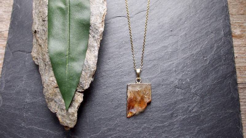 Citrin Achat Scheibe Kette Vergoldet von MyMoebius