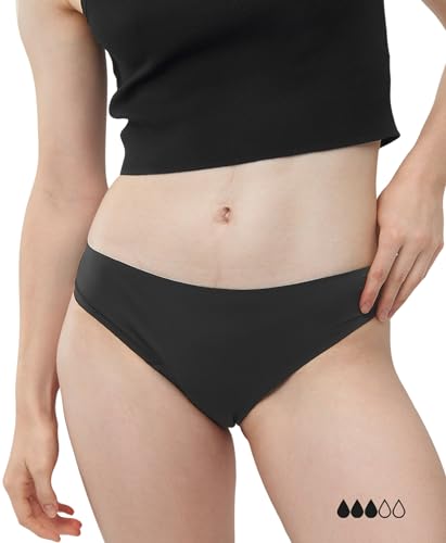 MyMonthlys Seamless Perioden Unterwäsche leichte bis mittlere Blutung/ersetzt bis zu 2-3 Tampons - Periodenslips Damen dünnste Einlage saugstark ohne Biozide - Schwarz XS / 34 von MyMonthlys