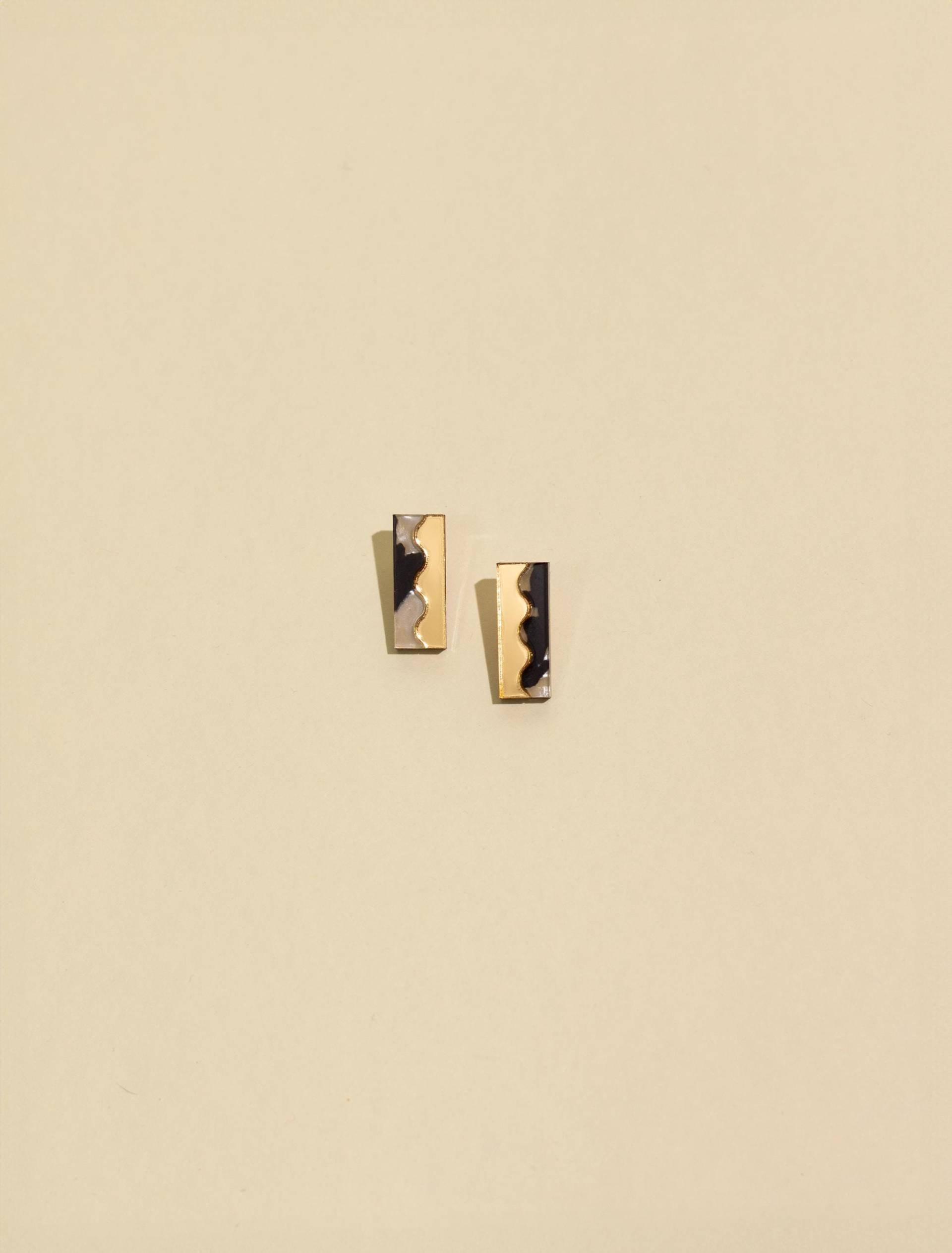 Schwarz-Weiß-Gold Rechteck Ohrstecker, Leichte Acryl Ohrringe, Qualität Handgemachte Statement Schmuck, Titanium Jeden Tag Mode-Accessoire von MyMoonSeeds