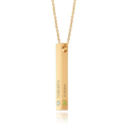 Gravierbare Totem-Namenskette in Silber oder Gold (750er Gold-Vermeil, mit Geburtsstein) von MyNameNecklace