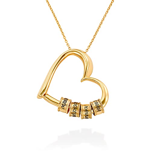 MyNameNecklace - Charmevolle Herz-Halskette mit eingravierten Perlen aus Sterling Silber 925 - Vergoldet - Geschenk für Damen - Mutter - Freundin zum Valentinstag (750er vergoldetes Silber) von MyNameNecklace