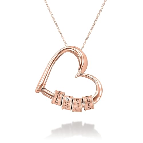 MYKA - Charmevolle Herz-Halskette mit gravierten Perlen aus Sterling Silber 925 - Vergoldet - Geschenk für Damen - Mutter - Freundin zum Valentinstag (ohne Diamant, 750er Roségold-Vermeil) von MyNameNecklace