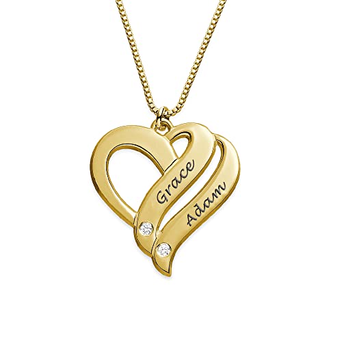 MYKA - Personalisierte 2 Herzform - Halskette mit Eingravierten Namen für Frauen - CZ oder Diamantsteine - Individueller Modeschmuck von MyNameNecklace