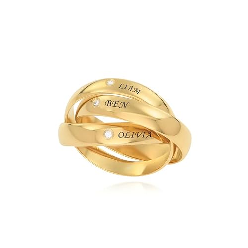 MYKA Personalisierte Charlize Russischer Ring aus Sterling Silber 925 - Vergoldet - Schmuck Geschenk für Damen - Mutter - Freundin (Diamant 750er Gold-Vermeil mit Diamant) von MyNameNecklace