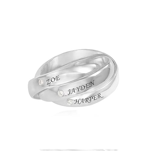 MYKA Personalisierte Charlize Russischer Ring aus Sterling Silber 925 - Vergoldet - Schmuck Geschenk für Damen - Mutter - Freundin (Diamant 925er Sterling Silber) von MyNameNecklace