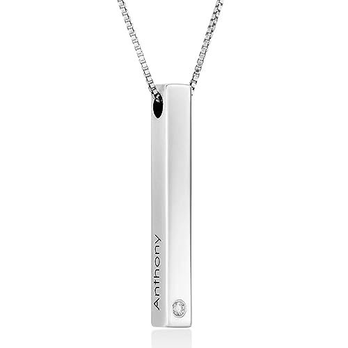 MYKA Personalisierte Dreidimensionale Barrenkette aus Sterling Silber 925 - Vergoldet - Weihnachten Graviert Name Schmuck Geschenk für Damen - Mutter - Freundin (Diamant: 925er Sterling Silber) von MyNameNecklace