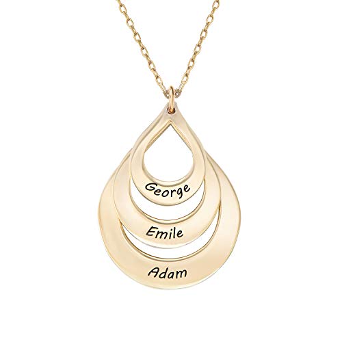 MyNameNecklace MYKA Personalisierte Gravierbare Familienkette in Tropfenform aus Sterling Silber 925 / Vergoldet - Geschenk für Damen - Mutter - Freundin (417er Gold) von MyNameNecklace