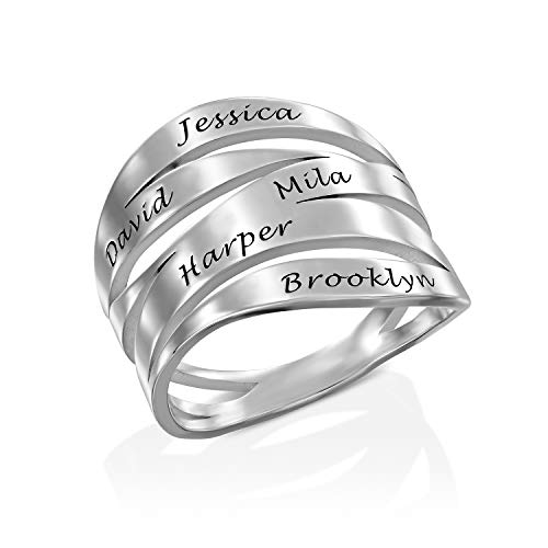 MYKA Personalisierte Margaux Ring mit Graviert Namen aus Sterling Silber 925 / Vergoldet - Schmuck Geschenk fŸr Damen - Mutter - Freundin (925er Sterling Silber) von MyNameNecklace