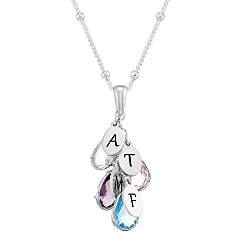 MyNameNecklace MYKA – Personalisierte Tropfen-Halskette mit Benutzerdefinierten Anfangsbuchstaben-Charms – Individuell Gravierte Initialen und Geburtssteine (925er Sterlingsilber) von MyNameNecklace