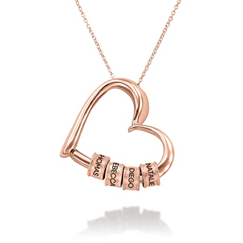 MYKA - Charmevolle Herz-Halskette mit gravierten Perlen aus Sterling Silber 925 - Vergoldet - Geschenk für Damen - Mutter - Freundin zum Valentinstag (ohne Diamant, 750er Rosé Vergoldet) von MyNameNecklace