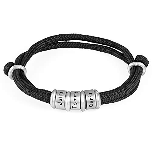 MyNameNecklace MYKA Herren-Armband mit Kordel und personalisierten Charms in Sterling Silber 925 / Vergoldet - Herren Geschenk für den Vatertag (925er Sterling Silber) von MyNameNecklace