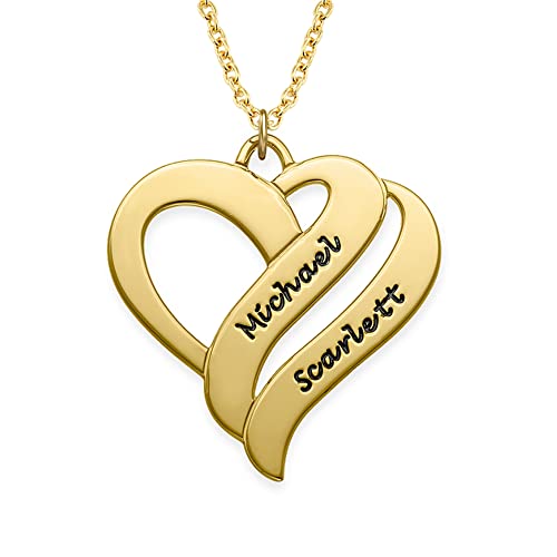 MyNameNecklace MYKA – Personalisierte 2 Herzform-Halskette mit eingravierten Namen für Frauen – CZ oder Diamantsteine – individueller Modeschmuck (750er Gold Vermeil) von MyNameNecklace