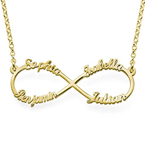 MyNameNecklace MYKA – Personalisierte Infinity Love Halskette mit 4 Namen für Frauen – Individuell Ausgeschnittener Namensanhänger Schmuck für sie – Geschenk zum Muttertag (750er Gold Vermeil) von MyNameNecklace