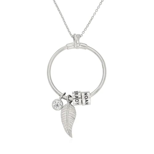 MyNameNecklace MYKA - Personalisierte Linda Kreisanhänger-Kette mit Blatt und Beads - Graviert Name Schmuck Geschenk für Damen - Mutter - Freundin (mit 0.1 ct Diamant: 925er Sterling Silber) von MyNameNecklace