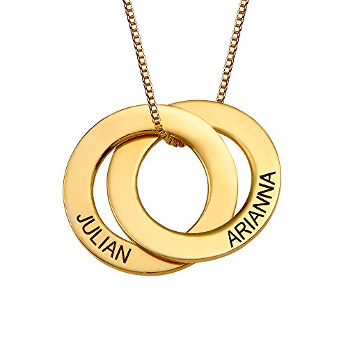 MyNameNecklace MYKA Personalisierte Russische Ring Halskette mit Gravur auf Zwei Ringen - Weihnachten Graviert Name Schmuck Geschenk für Damen - Mutter (Gold Vermeil) von MyNameNecklace