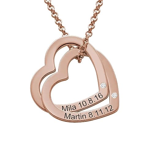 MyNameNecklace MYKA Personalisierte Verschlungene Herzkette mit Gravur aus Sterling Silber 925 - Vergoldet - Graviert Name Schmuck Geschenk für Damen - Mutter - Freundin von MyNameNecklace