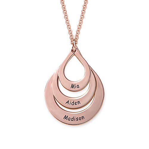 MyNameNecklace Personalisierte Gravierbare Familienkette in Tropfenform aus 750er RosŽvergoldetes 925er Sterling Silber - Weihnachten Graviert Name Schmuck Geschenk fŸr Damen | Mutter | Freundin von MyNameNecklace