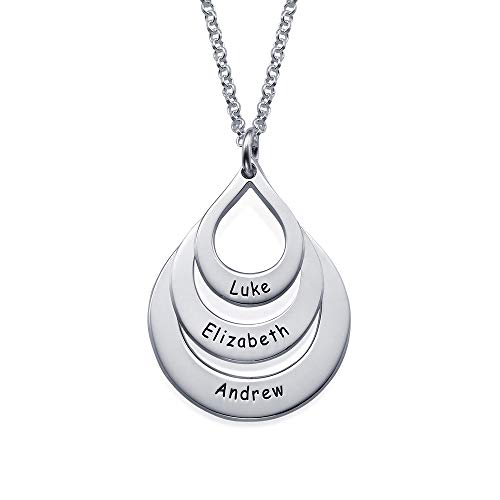 MyNameNecklace MYKA Personalisierte Gravierbare Familienkette in Tropfenform aus Sterling Silber 925 / Vergoldet - Geschenk für Damen - Mutter - Freundin (925er Sterling Silber) von MyNameNecklace