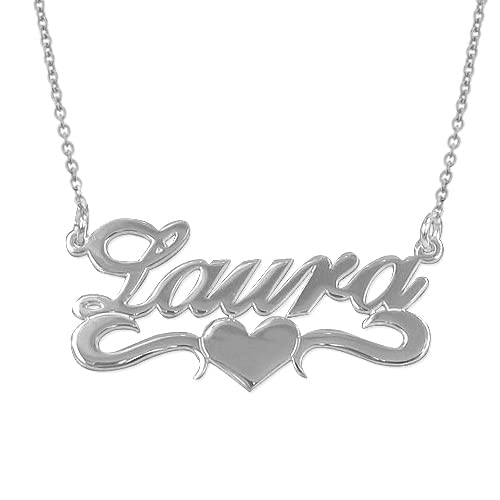 MYKA Personalisierte Namenskette mit Herz in der Mitte aus Sterling Silber 925 / Vergoldet - Anpassbar Geschenk für Damen - Mutter - Freundin (925er Sterling Silber) von MyNameNecklace