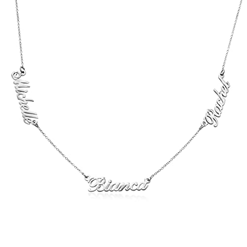 MyNameNecklace MYKA Personalisierte Namenskette mit bis zu 5 Namen aus Sterling Silber 925 / Vergoldet - Schmuck Geschenk für Damen - Mutter - Freundin (585er-Weißgold) von MyNameNecklace