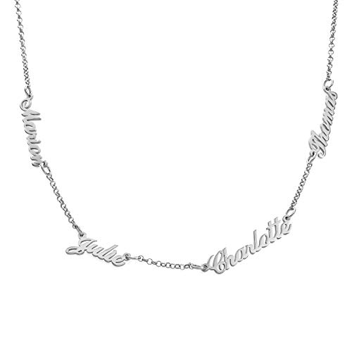 MyNameNecklace MYKA Personalisierte Namenskette mit bis zu 5 Namen aus Sterling Silber 925 / Vergoldet - Schmuck Geschenk für Damen - Mutter - Freundin (925er Sterling Silber) von MyNameNecklace