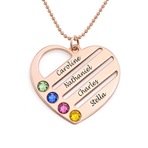 MyNameNecklace MYKA – Personalisierte gravierte Herzform-Halskette mit CZ-Geburtssteinen oder Diamanten für Frau – Individuell Beschrifteter Schmuck – Silber oder Gold (750er Rosa Vergoldet) von MyNameNecklace