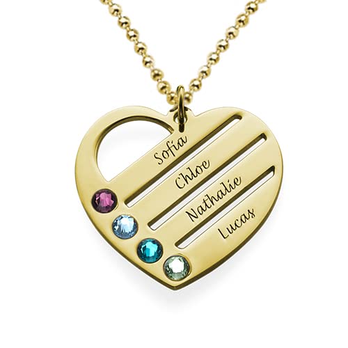 MyNameNecklace MYKA – Personalisierte gravierte Herzform-Halskette mit CZ-Geburtssteinen oder Diamanten für Frau – Individuell Beschrifteter Schmuck – Silber oder Gold (750er Vergoldet) von MyNameNecklace