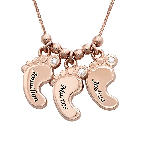 Myka Halskette mit Babyfüßen und Geburtssteinen oder Diamanten – bis zu 5 gravierte Charms – Silber, vergoldet, massives Gold – 35,6 cm – 55,9 cm Kette – von Myka, One Size, Sterling Silber Gelbgold von MyNameNecklace