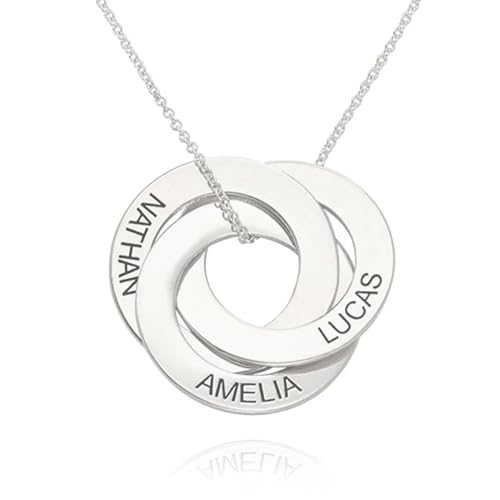 Myka Halskette mit russischem Ring-Anhänger mit Diamant-/Geburtsstein-Optionen – Sterlingsilber, vergoldet, vergoldet oder 14 Karat massives Gold – zwei oder drei Ringe, 3 Rings, Sterling Silber, Kein von MyNameNecklace