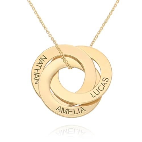 Myka Halskette mit russischem Ring-Anhänger mit Diamant-/Geburtsstein-Optionen – Sterlingsilber, vergoldet, vergoldet oder 14 Karat massives Gold – zwei oder drei Ringe, 3 Rings, Sterling Silber, Kein von MyNameNecklace