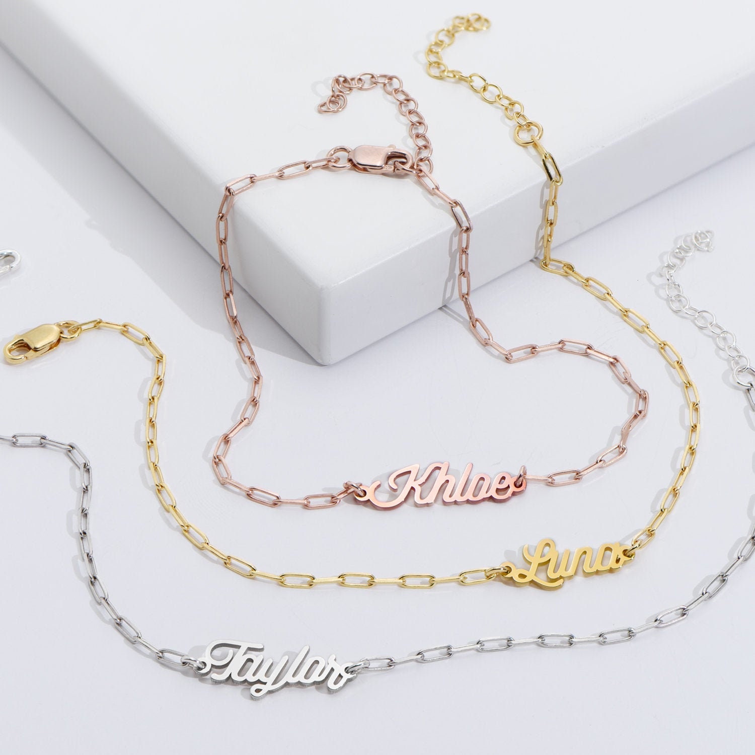 Mynamenecklace Personalisierte Büroklammer Fußkettchen/Armband | Silber 925 Gold Individuell Gravierte Muttertagsgeschenke Für Ihre Mutter von MyNameNecklaceUS