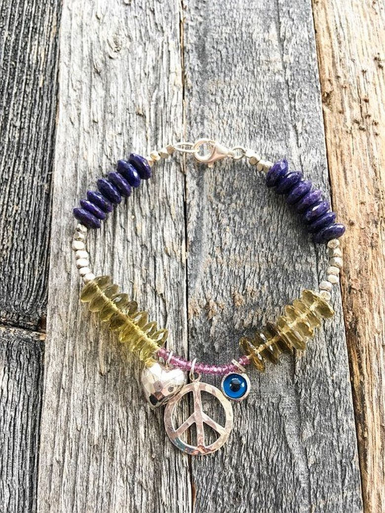Lapis Lazuli & Zitronenquarz Armband Thai Silber Peace Charm von MyPeaceAndLove