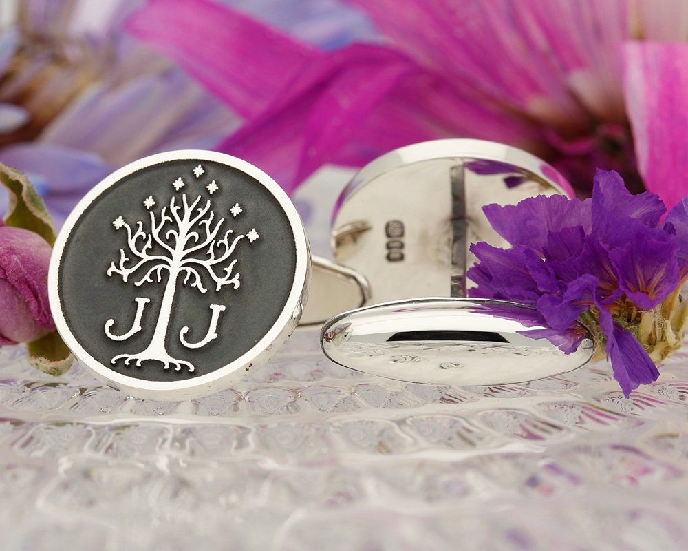 Baum Von Gondor Manschettenknöpfe Aus Sterlingsilber, Maßgeschneidertes Personalisiertes Design, Handgefertigt Und Lasergraviert Im Vereinigten von MyPersonalJewellery