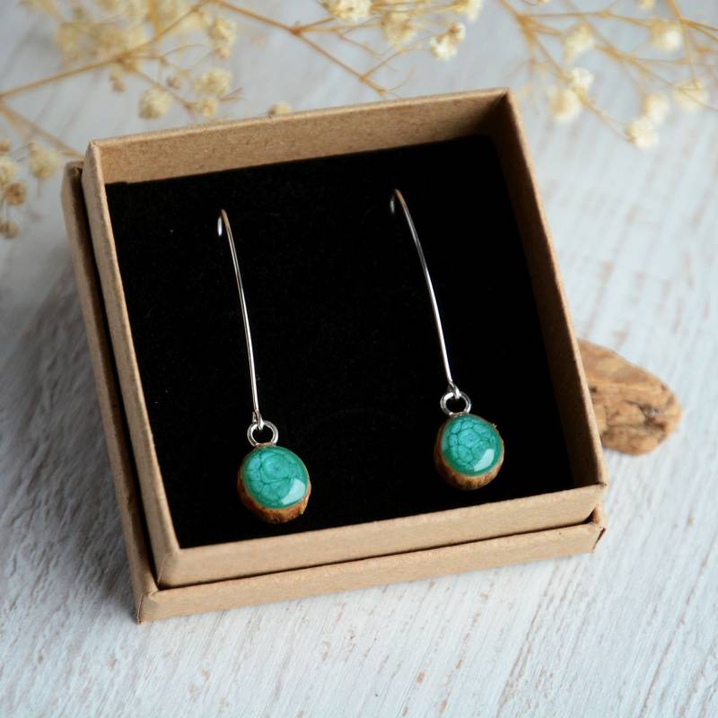 Blaue Ohrringe Aus Recyceltem Holz Und Sterlingsilber, Handgefertigtes Geschenk, Handbemalter Schmuck, Geschenk Für Sie Mit Verpackung von MyPieceOfWood