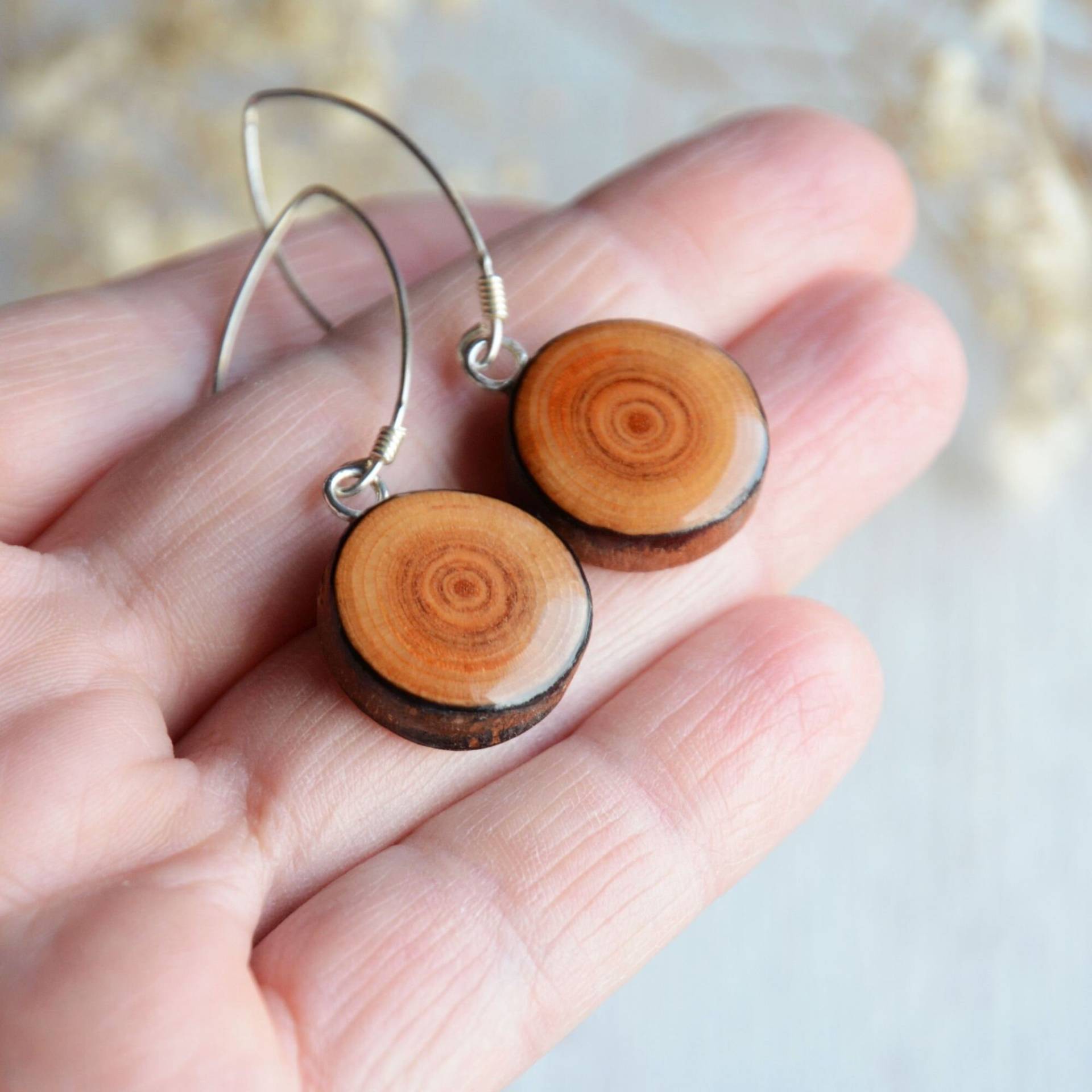 Lange Baumeln Ohrringe, Helles Holz Sterling Silber Kreise Einzigartiges Geschenk Für Sie, Waldig Schmuck von MyPieceOfWood