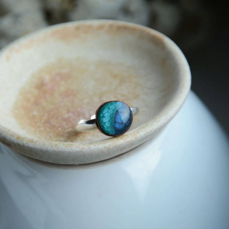 Türkisblauer Und Blauer Ring, Größenverstellbar, Handbemalter Schmuck, Geschenkverpackung von MyPieceOfWood
