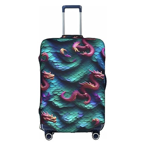 3D Magical Dragon Scales Pattern Print Luggage Cover Suitcase Protector Travel Suitcase Cover For Kid And Adult Fits 18-32 Inch, Weiß, X-Large von MyPiky