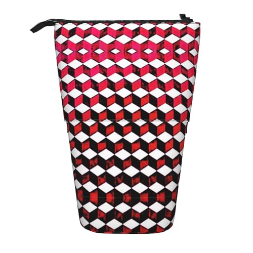 3D rot karierter Druck Stehendes Federmäppchen Teleskop-Federtasche Pop-Up-Bleistifttasche Stiftebeutel Make-up Kosmetiktasche von MyPiky