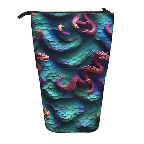 3d Magische Drachen Skalen Muster Druck Stehen Federmäppchen Teleskop Bleistift Tasche Pop Up Bleistift Beutel Stift Beutel Make-up Kosmetik Tasche von MyPiky