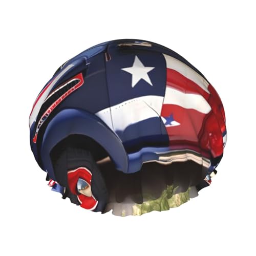 4. Juli Patriotische Lastwagen Druck Duschhaube, elastische und wiederverwendbare Badehaarhut für langes Haar, große wasserdichte Duschhaube, für Frauen, Männer, Kinder von MyPiky