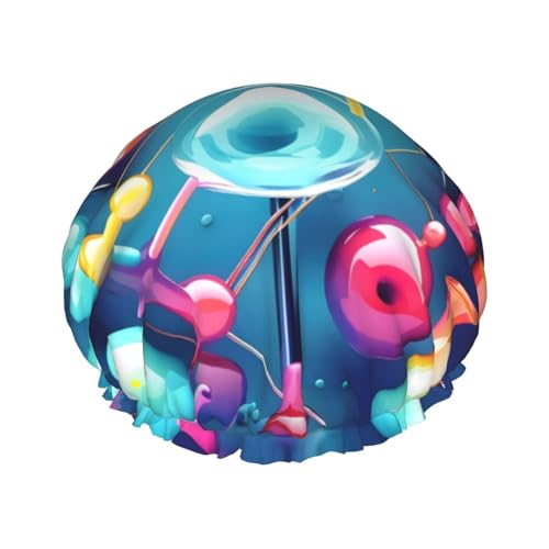 Abstrakte Wissenschaft Chemie Illustration 3D-Druck Duschhaube, elastisch und wiederverwendbar, Badehaarmut für langes Haar, große wasserdichte Duschhaube, für Damen, Herren, Kinder von MyPiky