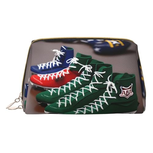 Americana Flagge Hirsch Druck Kosmetiktaschen, Leder Make-up Tasche klein für Brieftasche, Kosmetiktasche, Kulturbeutel Kupplung für Frauen Reisen, American Football Schnürsenkel, One size von MyPiky