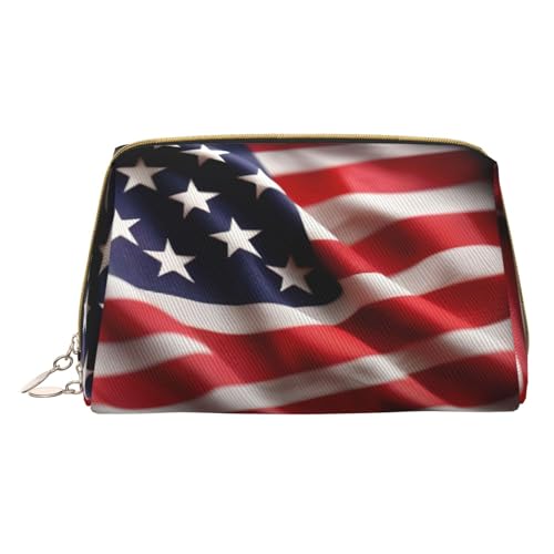 Americana Flagge Hirsch Druck Kosmetiktaschen, Leder Make-up Tasche klein für Brieftasche, Kosmetiktasche, Kulturbeutel Kupplung für Frauen Reisen, US-Flagge, One size von MyPiky