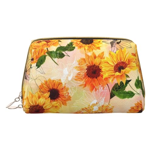 Basketball Orange Druck Kosmetische Taschen,Leder Make-up Tasche Klein Für Geldbörse, Kosmetiktasche, Kulturbeutel Kupplung Für Frauen Reise, Schöne Sonnenblume, One size von MyPiky